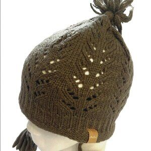 Mental Headgear Y2K Winter Beanie Pom Hat Green Knit Ski Snowboard Cap Tassels